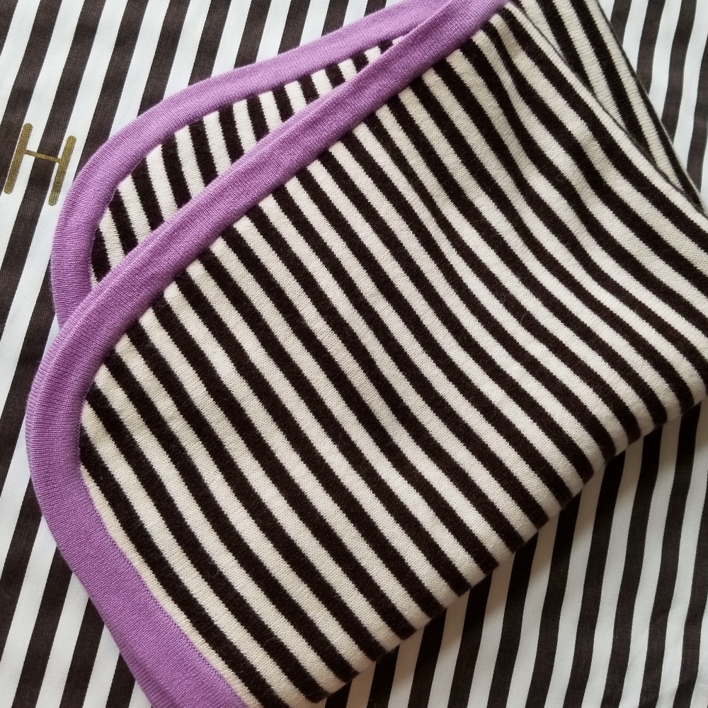 ❗Henri Bendel Striped Cashmere Dog Blanket with Purple Trim❗